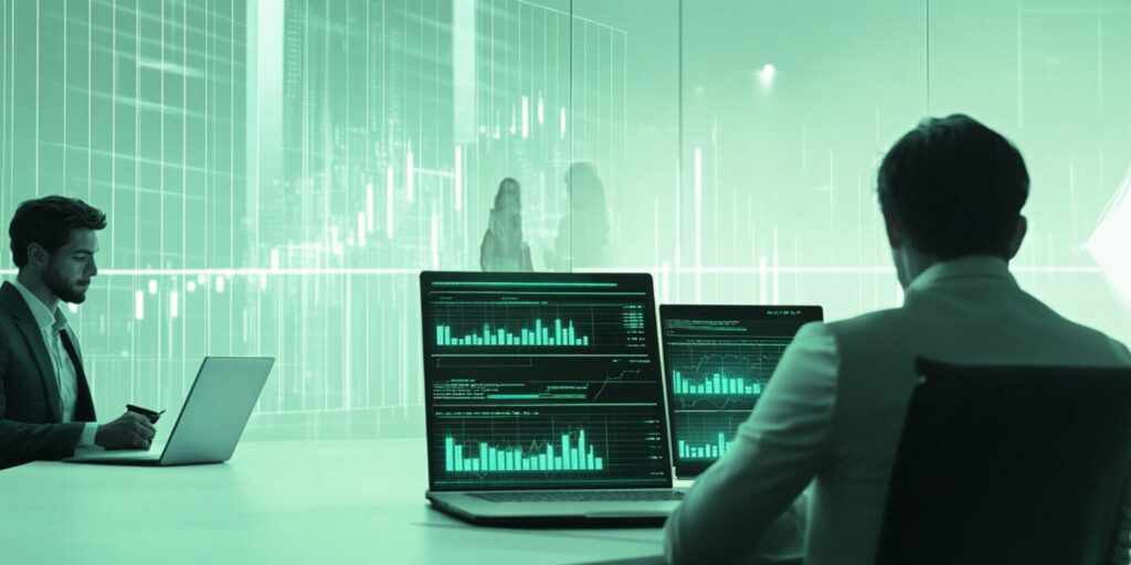Profissionais analisando gráficos de trade